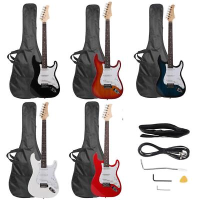#ad 39.37quot; Beginner Sunset Electric Guitar Bag Case Cable Strap Picks 7 Color