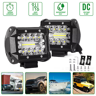 #ad 2x 4inch 300W Tri Row LED Light Bar Pods Offroad Driving Lighting Car Truck Lamp