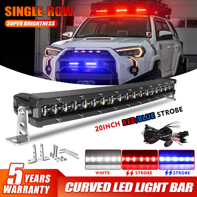 #ad 20#x27;#x27; LED Strobe Traffic Advisor CURVED Work Light Bar RED BLUE FLASH 4WD UTV ATV