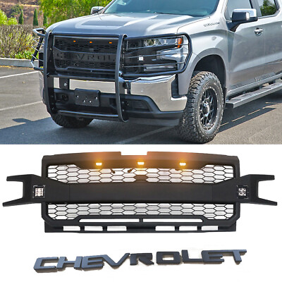 #ad Grill for 2019 2020 Chevrolet Silverado 1500 Front Upper Grille Hood W Led Light