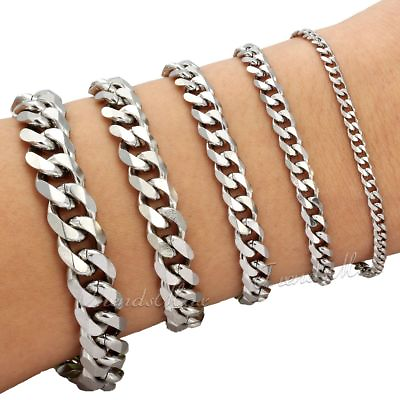 #ad #ad Men#x27;s Chain 3 5 7 9 11mm Stainless Steel Bracelet Silver Curb Cuban Link 7 11quot;