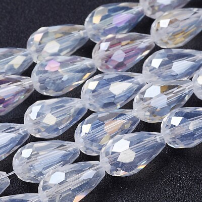 #ad 10 Strands AB Color Faceted Teardrop Clear Glass Beads Strands Crafts 15x10mm
