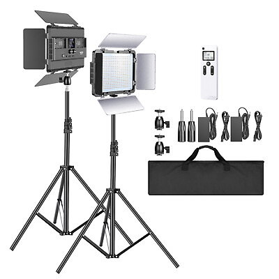 #ad Neewer 2 Pack 2.4G LED Light with 2M Stand Panel LCD Display Video Lighting Kit