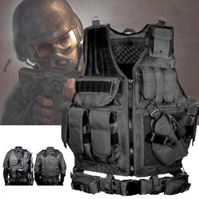 #ad #ad Military Tactical Vest with Gun Holster Molle Police Assault Combat Assault Gear