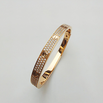#ad Cartier Love Bracelet Pave Diamond 18K Rose Gold Size 18