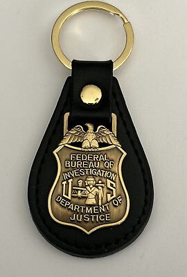 #ad FBI Federal Bureau Of Investigation Leather with Badge Key Chain