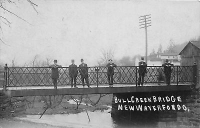 #ad E75 New Waterford Ohio RPPC Postcard Columbiana 1909 Bull Creek Bridge