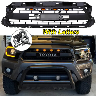 #ad #ad Front Grille For 2012 2015 Toyota Tacoma Bumper Grill Matte Black W Letter W LED