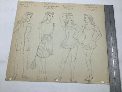 #ad Original Female FASHION drawing; 1944: 4 in different outfits dated not signed