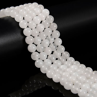 #ad Natural White Jade Smooth Round Beads 4mm 6mm 8mm 10mm 12mm 15.5quot; Strand