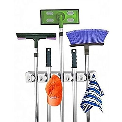 #ad Mop and Broom Holder 5 Position with 6 Hooks Garage Storage Holds up to 11 To...