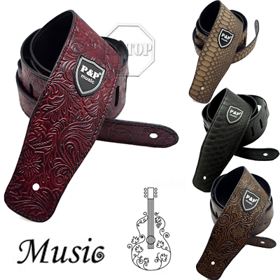 #ad Adjustable Guitar Strap Embossed Leather Acoustic Electric Bass Guitar Strap USA