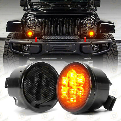 for Jeep Wrangler JK JKU 2007 2018 Front Amber LED Turn Signal Lights Smoke Lens
