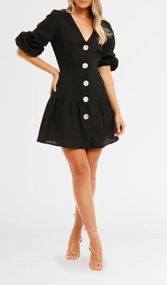 #ad Jillian Boustred Liberty Mini Dress Black Size 8 AU