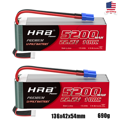 #ad 2pcs HRB 22.2V 6S 5200mAh LiPo Battery 100C EC5 for RC Helicopter EDF Jet