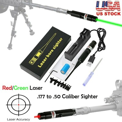 #ad Laser Bore Sight Collimator Red Green .177 to .50 Caliber Sighter Rifle Handgun