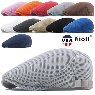 #ad Mens Flat Newsboy Solid Mesh Ivy Cap Outdoor Breathable Beret Cotton Cabbie Hat