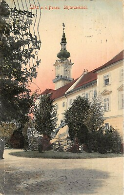 #ad Linz Austria 1908 Hand Colored Postcard Stifterdenkmal Posted to USA